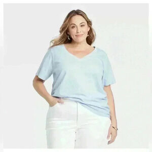 Women's Short Sleeve V-Neck T-Shirt - Ava & Viv™ Powder Blue   Chinese your size